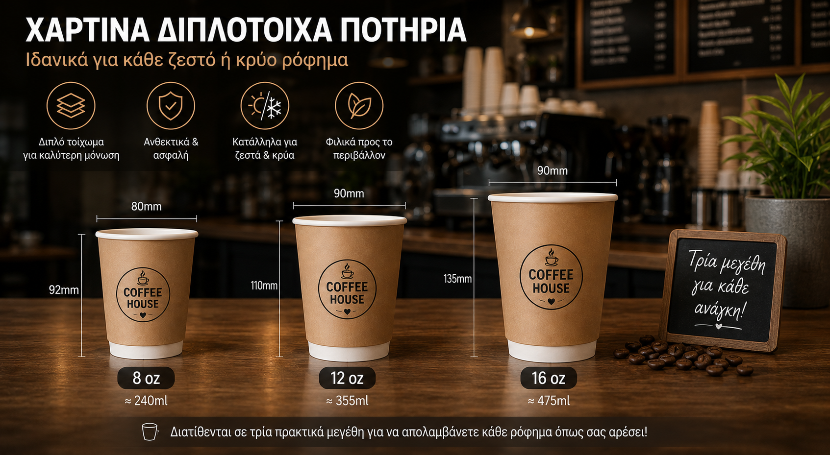 Διαστάσεις σε τυπωμένα ποτήρια